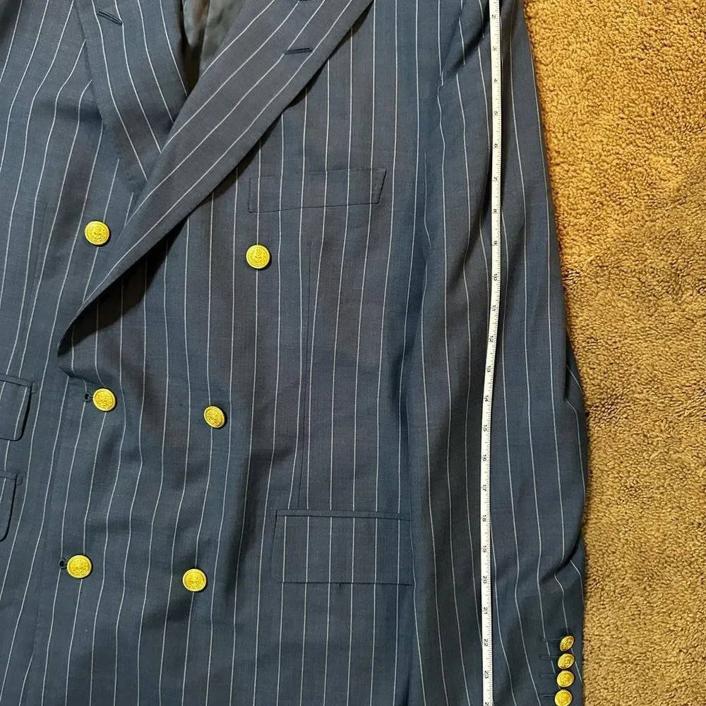 Custom 170’s Blue Double-Breasted Suit with Pinstripes & surgeon cuffs